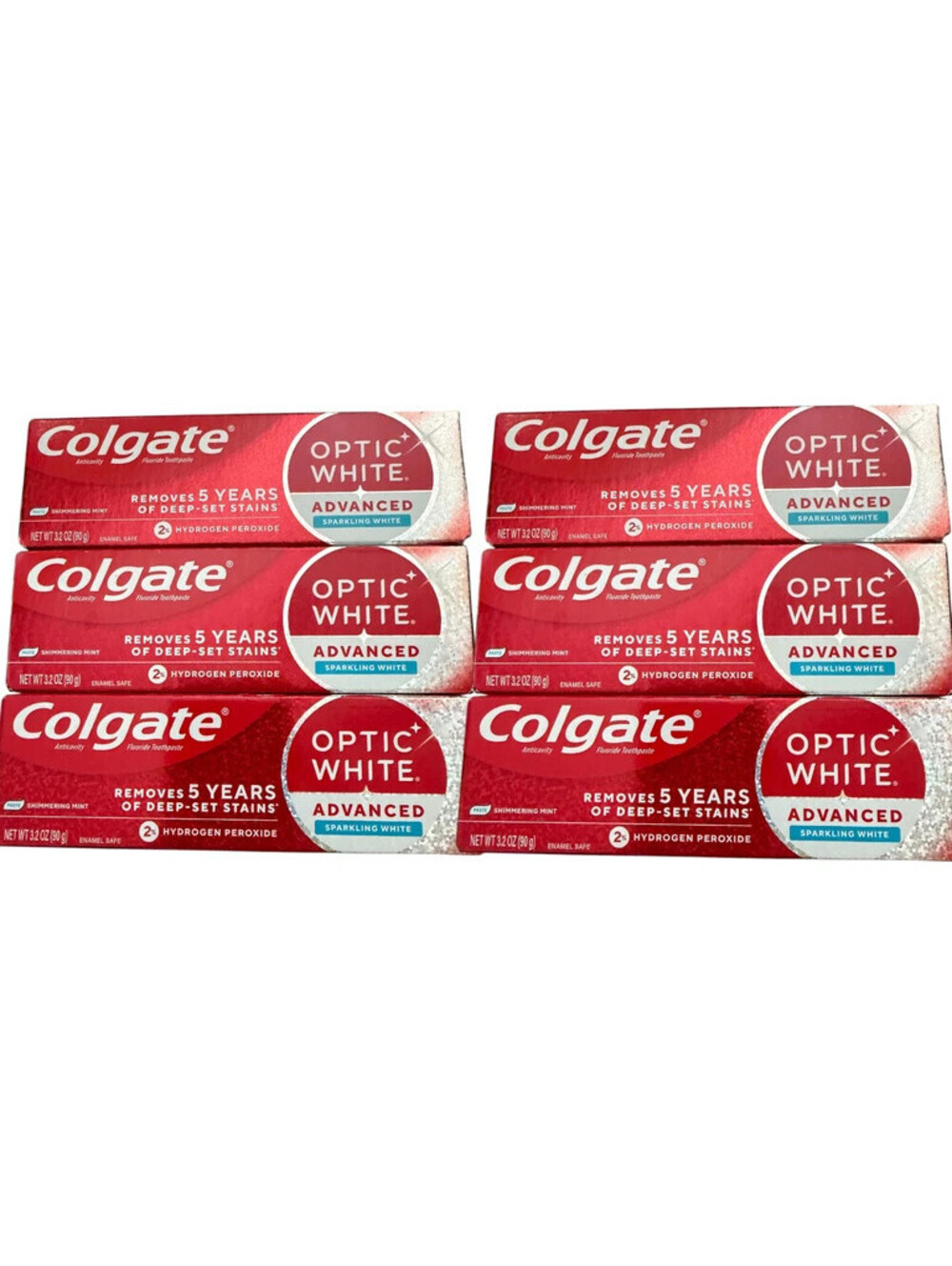 Lot of 6 Colgate Optic White Advanced Whitening Toothpaste 3.2oz Shimmering Mint